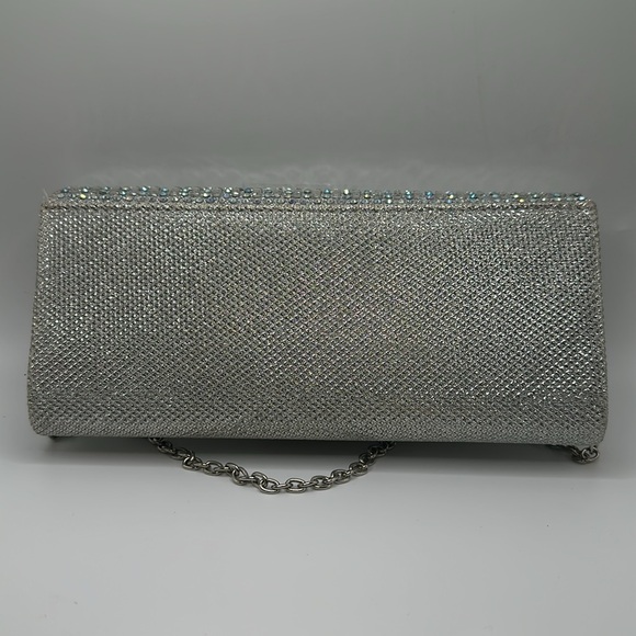 Silver rhinestone sparkling evening prom small clutch chain purse - Picture 7 of 9
